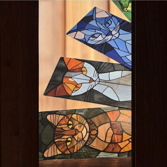 6pcs Stained Glass Cat Bookmarks Book Marker Clips Reading Cool Cat Sphynx Tabby - Picture 2 of 3